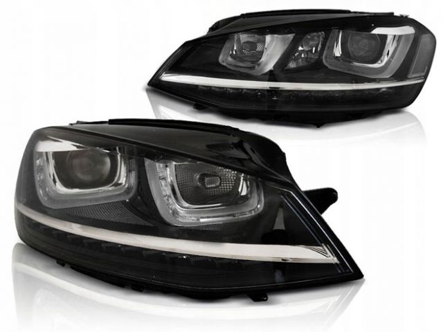 VW Golf 7 lampy przód ciemne LED UType DRL GTI DTS TTe